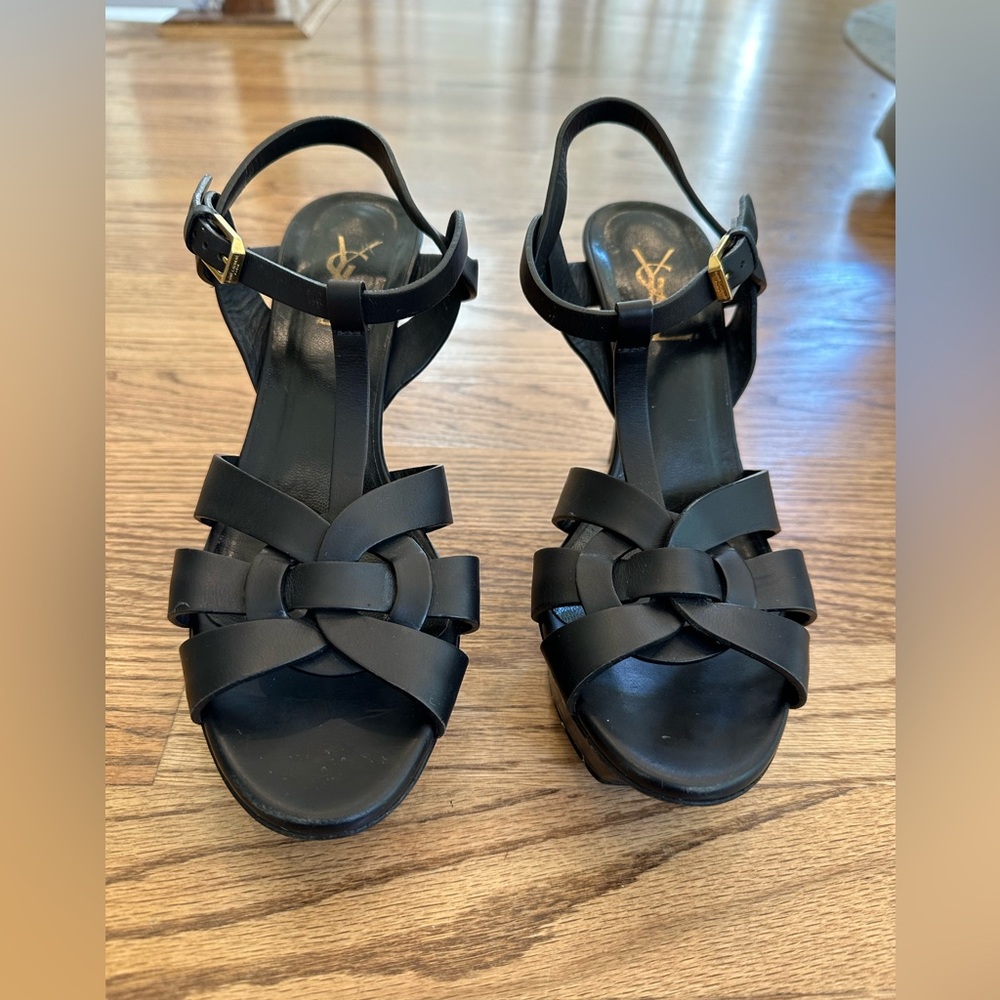 Yves Saint Laurent Tribute Black Leather Sandals-size 37.5 EU